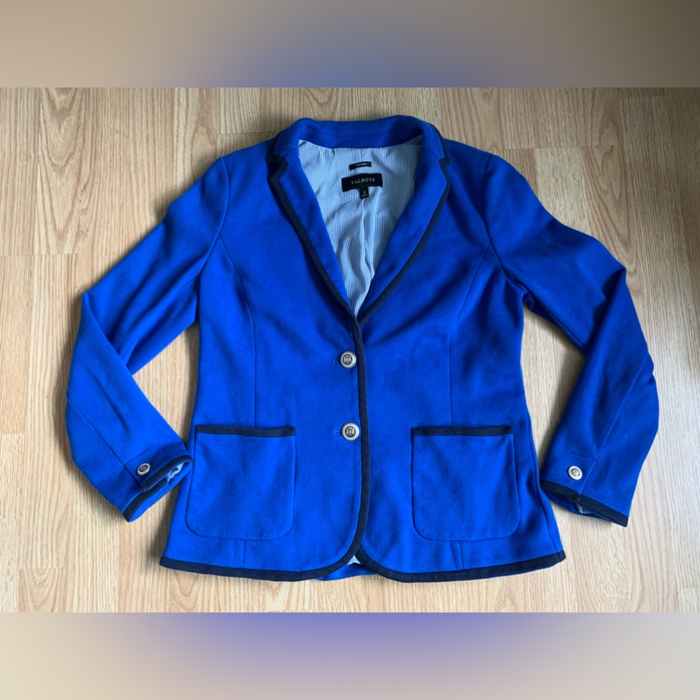 Talbots Size 8 Aberdeen Blue Blazer Jacket Logo Buttons